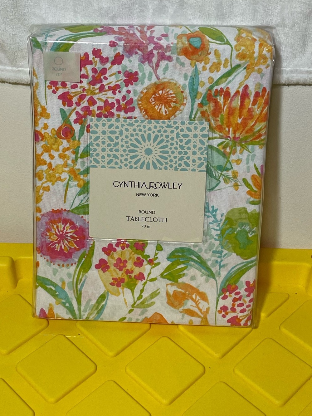 Cynthia Rowley Floral 70”  Round Tablecloth with Orange, Pink and Green Print